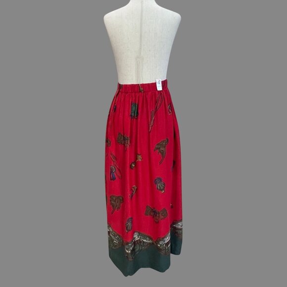 Vintage NWT Susan Bristol Equestrian Horse Print Pockets Red Maxi Skirt Size 4 - Picture 9 of 12